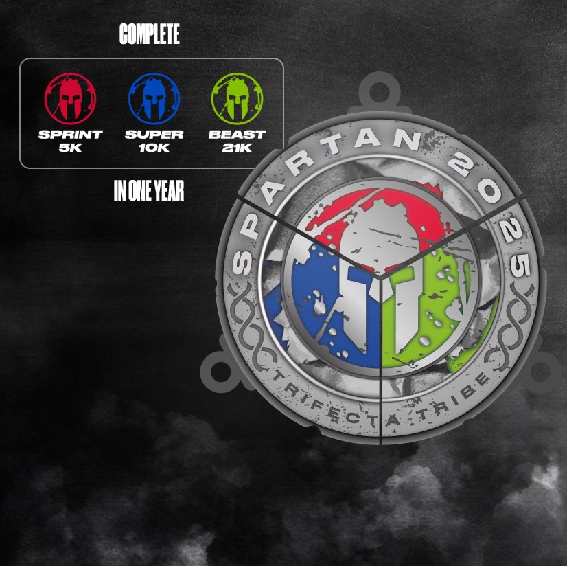 Spartan Trifecta medalja: Sprint 5K, Super 10K, Beast 21K